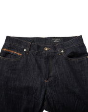 Dolce & Gabbana Dark Blue Cotton Logo Plaque Men Denim Jeans