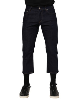 Dolce & Gabbana Dark Blue Cotton Logo Slim Fit Men Denim Jeans