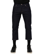 Dolce & Gabbana Dark Blue Cotton Logo Slim Fit Men Denim Jeans