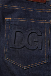 Dolce & Gabbana Dark Blue Cotton Logo Slim Fit Men Denim Jeans