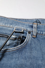 Dolce & Gabbana Blue Cotton Tattered Skinny Logo Denim Jeans