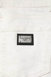 Dolce & Gabbana White Cotton Logo Plaque Slim Fit Denim Jeans