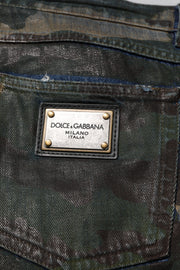 Dolce & Gabbana Blue Cotton Camouflage Denim Jeans