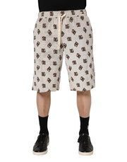 Dolce & Gabbana White Cotton DG Mania Print Men Bermuda Shorts