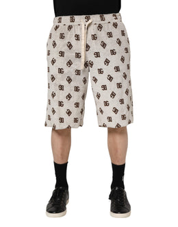 Dolce & Gabbana White Cotton DG Mania Print Men Bermuda Shorts