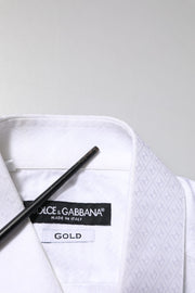 Dolce & Gabbana White Cotton GOLD Long Sleeves Formal Shirt