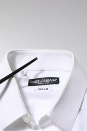 Dolce & Gabbana White Cotton GOLD Long Sleeves Formal Shirt