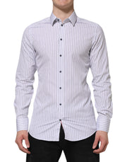Dolce & Gabbana White Blue Striped Cotton GOLD Formal Shirt