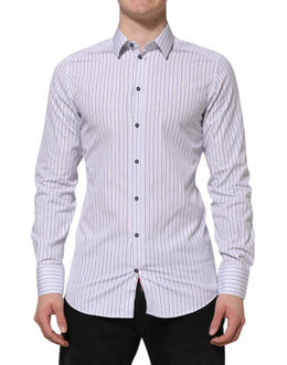 Dolce & Gabbana White Blue Striped Cotton GOLD Formal Shirt