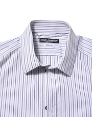 Dolce & Gabbana White Blue Striped Cotton GOLD Formal Shirt