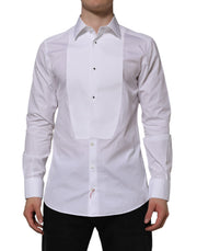 Dolce & Gabbana White Bib Cotton Popline GOLD Men Formal Shirt