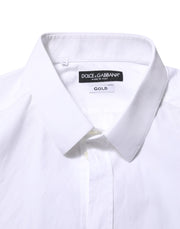 Dolce & Gabbana White Cotton Long Sleeves GOLD Formal Shirt