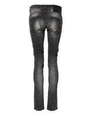 Acht Dark Gray Cotton Slim Fit Denim Low Waist Denim Jeans
