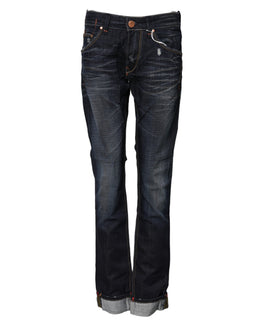 Acht Blue Washed Cotton Mid Waist Flared Denim Jeans