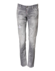 Dsquared² Gray Washed Mid Waist Tapered Denim Jeans