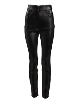 Dolce & Gabbana Black Cotton Stretch Silver Lurex Thread Pants