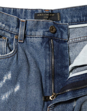 Dolce & Gabbana Blue Cotton Tattered High Waist Denim Jeans