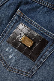 Dolce & Gabbana Blue Cotton Tattered Denim Bermuda Shorts