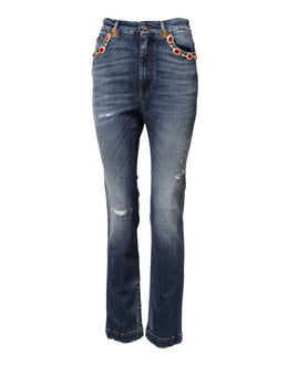 Dolce & Gabbana Blue Rhinestone Embellished Denim Jeans