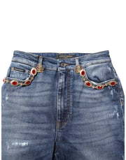 Dolce & Gabbana Blue Rhinestone Embellished Denim Jeans