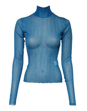 Dolce & Gabbana Blue See Through Turtleneck Long Sleeves Top