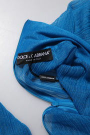 Dolce & Gabbana Blue See Through Turtleneck Long Sleeves Top