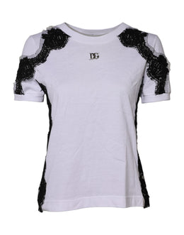 Dolce & Gabbana White Floral Lace DG Detailing Top T-shirt