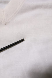 Dolce & Gabbana White Cashmere Logo V-neck Pullover Sweater