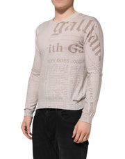 John Galliano Beige Printed Logo Roundneck Long Sleeves Men Sweater