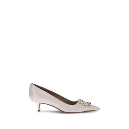 Ferragamo Cream Calf Leather Bos Taurus Mid Heel Pumps