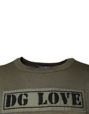 Dolce & Gabbana Army Green DG Love Cotton Crew Neck T-shirt