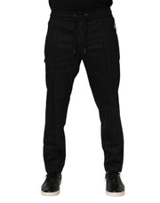 Dolce & Gabbana Black Striped Wool Men Jogger Pants