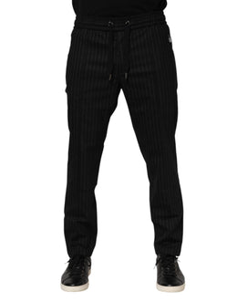 Dolce & Gabbana Black Striped Wool Men Jogger Pants