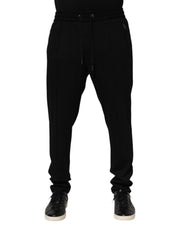 Dolce & Gabbana Black Viscose Skinny Logo Men Jogger Pants