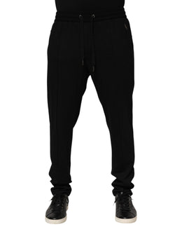 Dolce & Gabbana Black Viscose Skinny Logo Men Jogger Pants