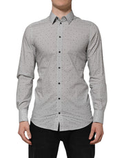 Dolce & Gabbana Gray Dotted Semi Fitted GOLD Men Formal Shirt