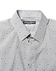 Dolce & Gabbana Gray Dotted Semi Fitted GOLD Men Formal Shirt