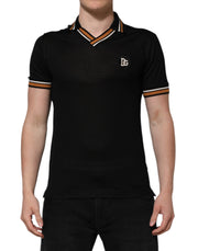 Dolce & Gabbana Black DG Silk V-neck Collared Men Polo T-shirt