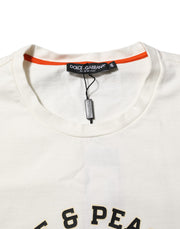 Dolce & Gabbana White Love Peace Cotton Men Crew Neck T-shirt