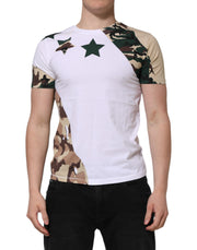 Dolce & Gabbana White Camouflage Cotton Men Crew Neck T-shirt