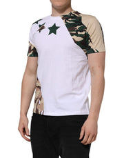 Dolce & Gabbana White Camouflage Cotton Men Crew Neck T-shirt
