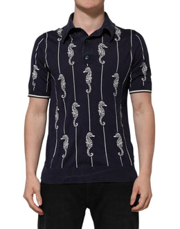Dolce & Gabbana Dark Blue Sea Horse Collared Polo T-shirt