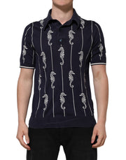 Dolce & Gabbana Dark Blue Sea Horse Collared Polo T-shirt