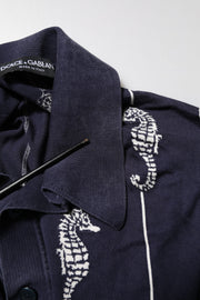 Dolce & Gabbana Dark Blue Sea Horse Collared Polo T-shirt