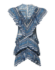 Philosophy di Lorenzo Serafini Blue Patterned Layered Short Sleeves Mini Dress