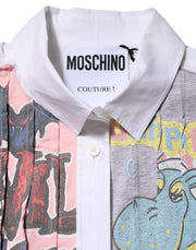 Moschino Couture White Printed Collared Button Mini Shirt Dress