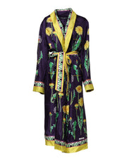 Dolce & Gabbana Blue Floral Print Silk Long Sleeves Wrap Robe