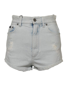 Dolce & Gabbana Light Blue Washed Denim Cotton Hot Pants Shorts