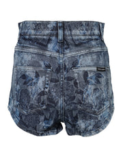 Dolce & Gabbana Blue Floral Print Denim Cotton Hot Pants Shorts