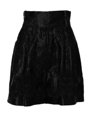 Dolce & Gabbana Black Floral Embroidery Silk High Waist Shorts